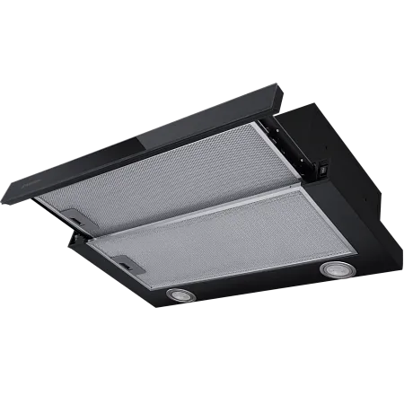 Вытяжка телескопическая кухонная MEFERI SLIDEBOX60BK GLASS ULTRA, 60 см, черная, стекло, производительность 850 м3/ч, 2 скорости, низкий уровень шума, режимы отвод и рециркуляция, гарантия 3 года