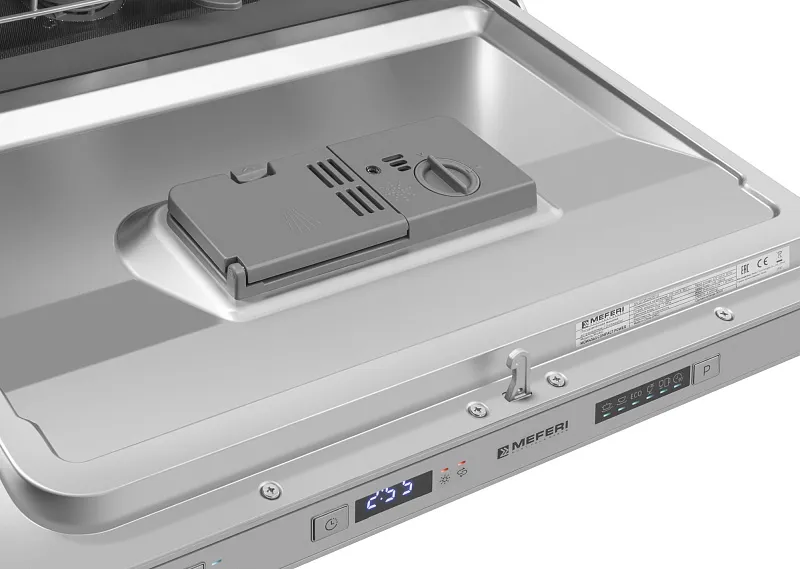 Компактная посудомоечная машина узкая встраиваемая MEFERI MDW4563 COMPACT POWER, 45 см, 6 комплектов посуды, защита от протечек, дозагрузка посуды, отсрочка, таймер
