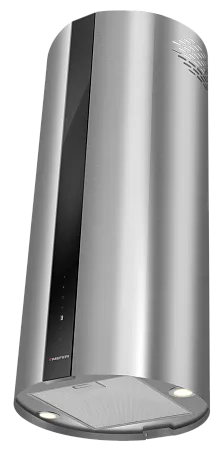 Вытяжка кухонная цилиндрическая островная MEFERI TUBE40IX ISLA COMFORT PLUS, 40 см, серая, производительность 1200 м3/ч, 5 скоростей, режимы отвод и рециркуляция, сенсорное управление, гарантия 3 года