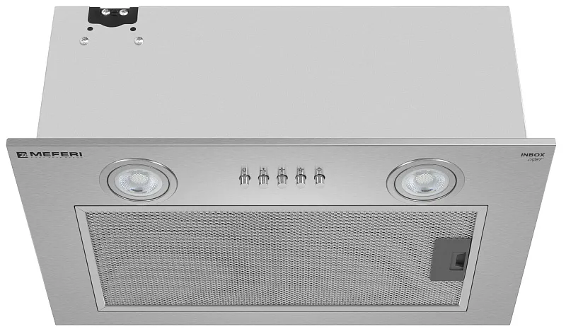 Вытяжка кухонная MEFERI INBOX45IX LIGHT, 45 см, встраиваемая, серая, производительность 650 м3/ч, 3 скорости, низкий уровень шума, режимы отвод и рециркуляция, гарантия 3 года