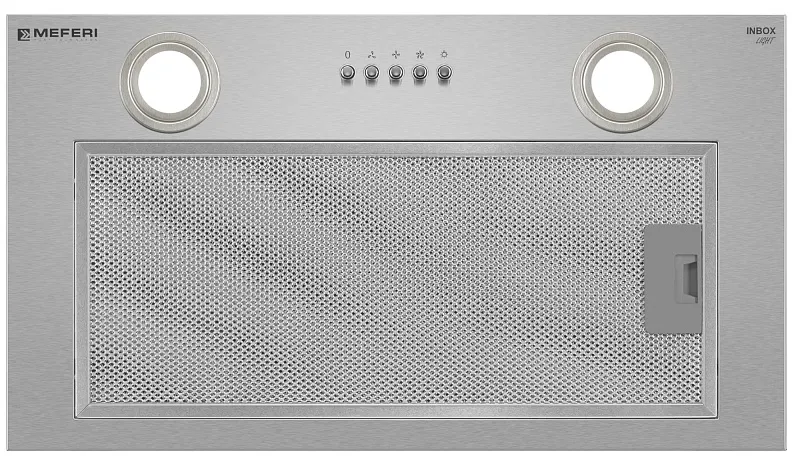 Вытяжка кухонная MEFERI INBOX52IX LIGHT, 52 см, встраиваемая, серая, производительность 650 м3/ч, 3 скорости, низкий уровень шума, режимы отвод и рециркуляция, гарантия 3 года