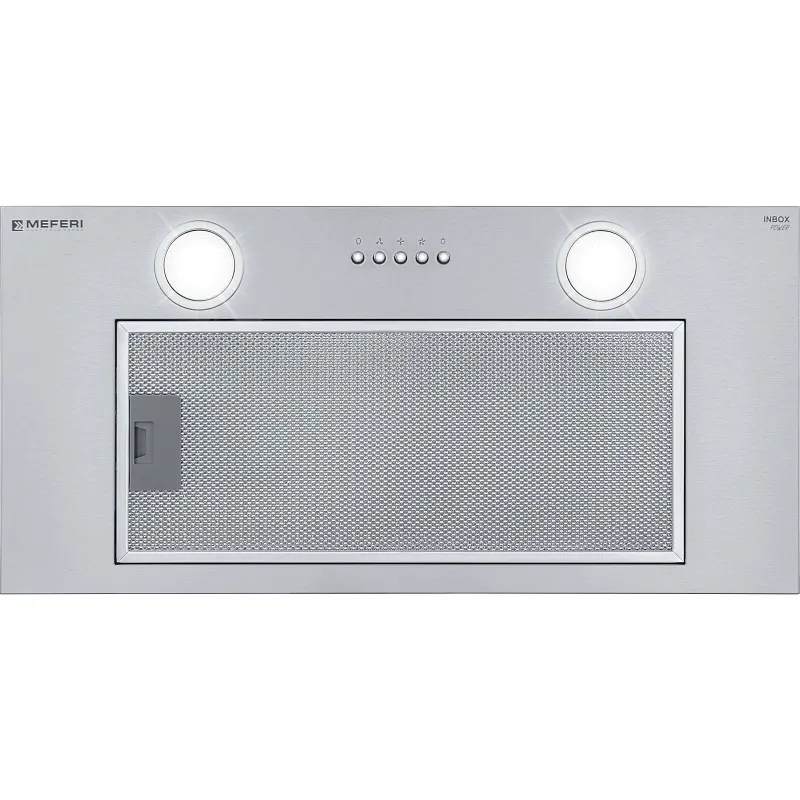 Вытяжка кухонная MEFERI INBOX60IX POWER, 60 см, встраиваемая, серая, производительность 900 м3/ч, 3 скорости, низкий уровень шума, режимы отвод и рециркуляция, гарантия 3 года