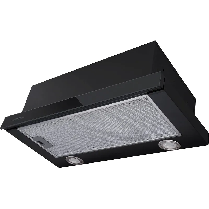 Вытяжка телескопическая кухонная MEFERI SLIDEBOX60BK GLASS ULTRA, 60 см, черная, стекло, производительность 850 м3/ч, 2 скорости, низкий уровень шума, режимы отвод и рециркуляция, гарантия 3 года