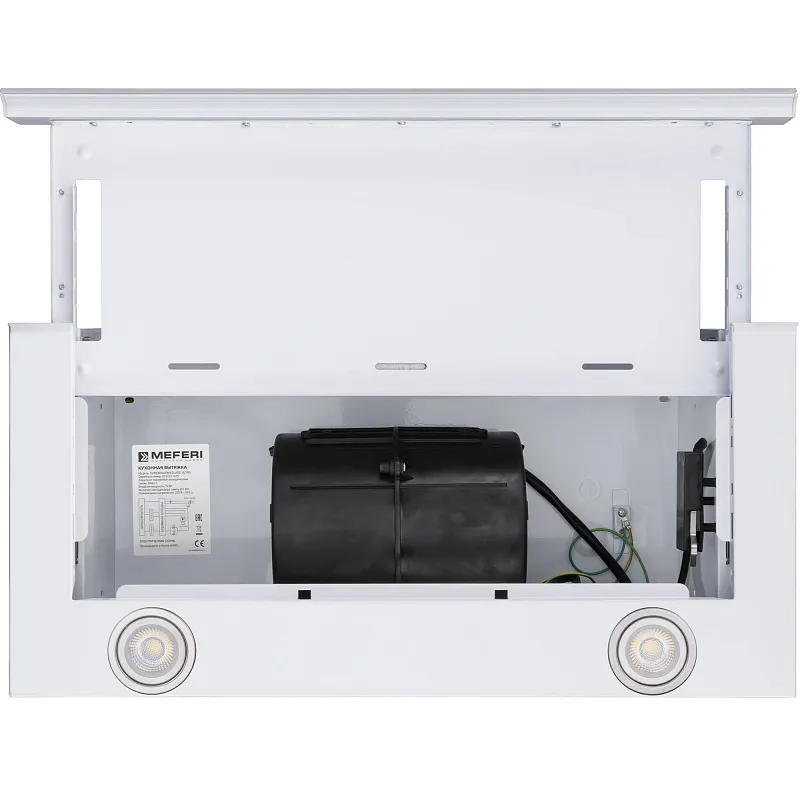 Вытяжка телескопическая кухонная MEFERI SLIDEBOX60WH GLASS ULTRA, 60 см, белая, стекло, производительность 850 м3/ч, 2 скорости, низкий уровень шума, режимы отвод и рециркуляция, гарантия 3 года