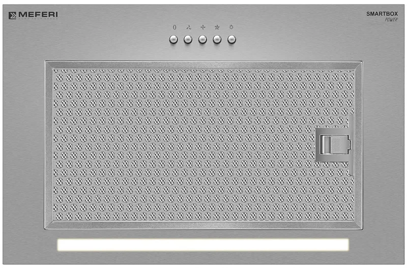 Вытяжка кухонная MEFERI SMARTBOX45IX POWER, 45 см, встраиваемая, серая, производительность 900 м3/ч, 3 скорости, низкий уровень шума, режимы отвод и рециркуляция, гарантия 3 года