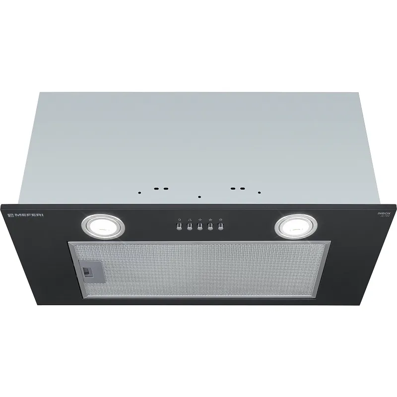 Вытяжка кухонная MEFERI INBOX60BK ULTRA, 60 см, встраиваемая, черная, производительность 1100 м3/ч, 3 скорости, низкий уровень шума, режимы отвод и рециркуляция, гарантия 3 года