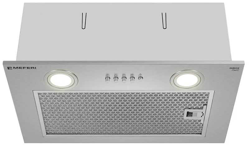 Вытяжка кухонная MEFERI INBOX45IX POWER, 45 см, встраиваемая, серая, производительность 900 м3/ч, 3 скорости, низкий уровень шума, режимы отвод и рециркуляция, гарантия 3 года
