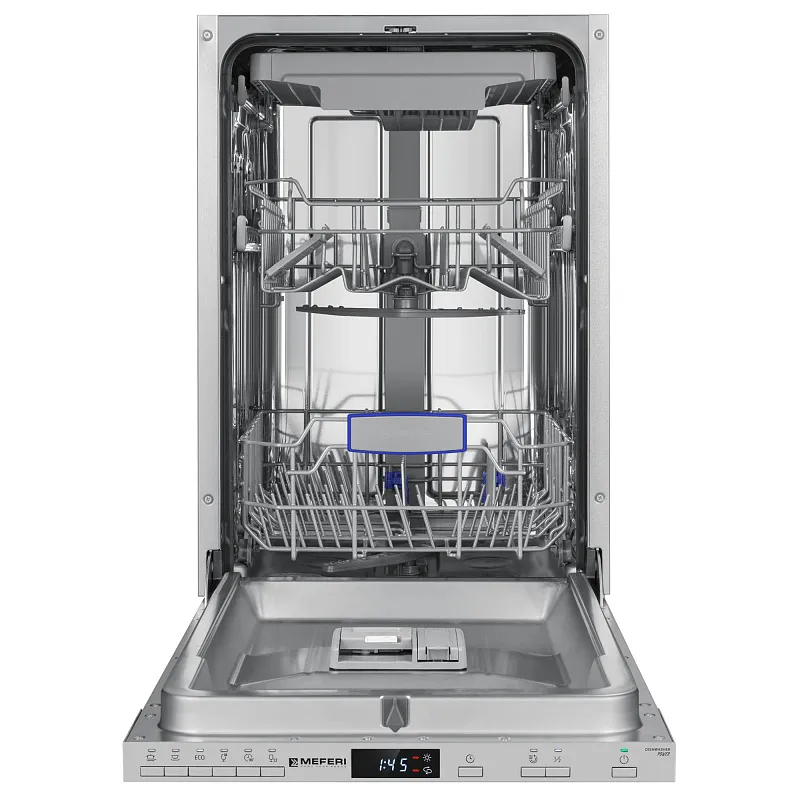 Посудомоечная машина узкая встраиваемая MEFERI MDW4563 POWER, 45 см, 10 комплектов посуды, 6 программ, защита от протечек, половинная загрузка, отсрочка, таймер