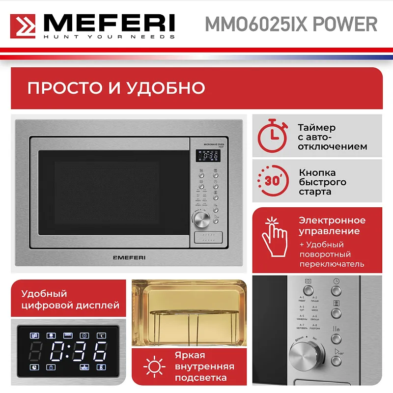 Микроволновая печь встраиваемая MEFERI MMO6025IX POWER