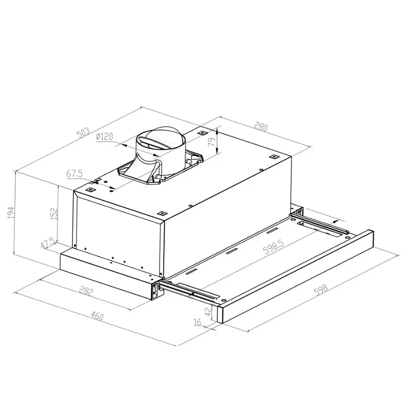 Вытяжка телескопическая кухонная MEFERI SLIDEBOX60WH POWER, 60 см, белая, производительность 850 м3/ч, 2 скорости, низкий уровень шума, режимы отвод и рециркуляция, гарантия 3 года