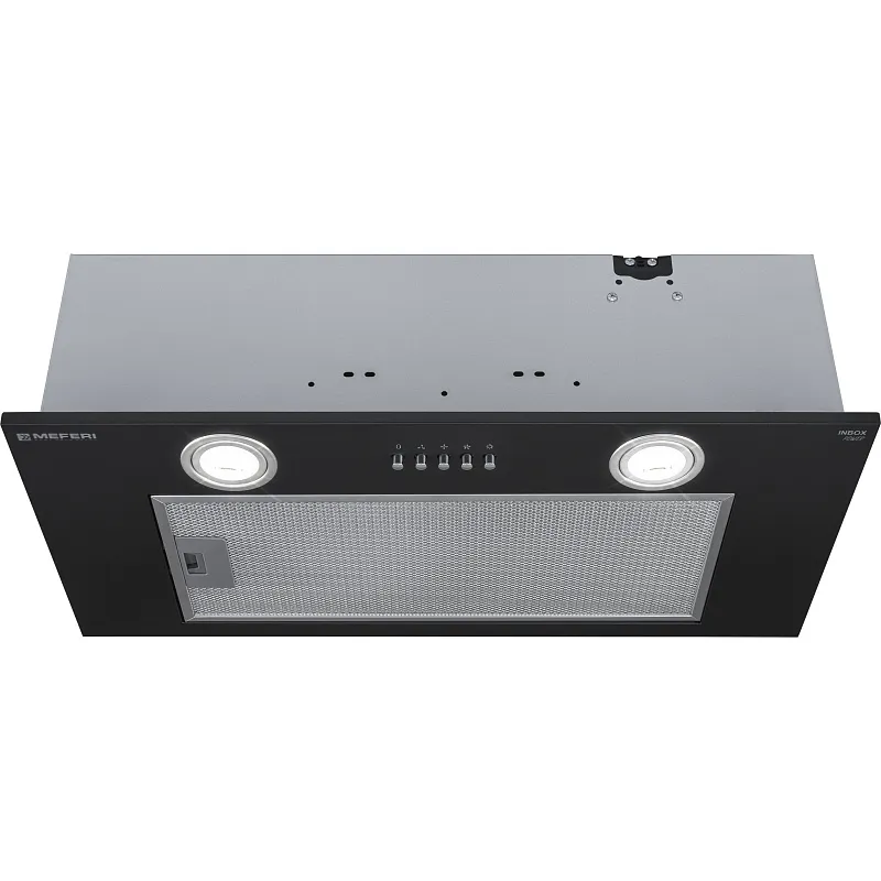 Вытяжка кухонная MEFERI INBOX60BK POWER, 60 см, встраиваемая, черная, производительность 900 м3/ч, 3 скорости, низкий уровень шума, режимы отвод и рециркуляция, гарантия 3 года