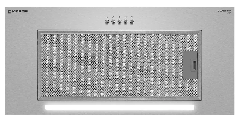 Вытяжка кухонная MEFERI SMARTBOX60IX LIGHT, 60 см, встраиваемая, серая, производительность 650 м3/ч, 3 скорости, низкий уровень шума, режимы отвод и рециркуляция, гарантия 3 года