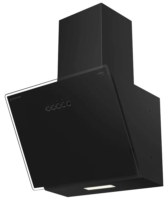 Вытяжка кухонная MEFERI AIRBOX45BK LIGHT, 45 см, наклонная, черная, стекло, производительность 650 м3/ч, 3 скорости, низкий уровень шума, режимы отвод и рециркуляция, гарантия 3 года