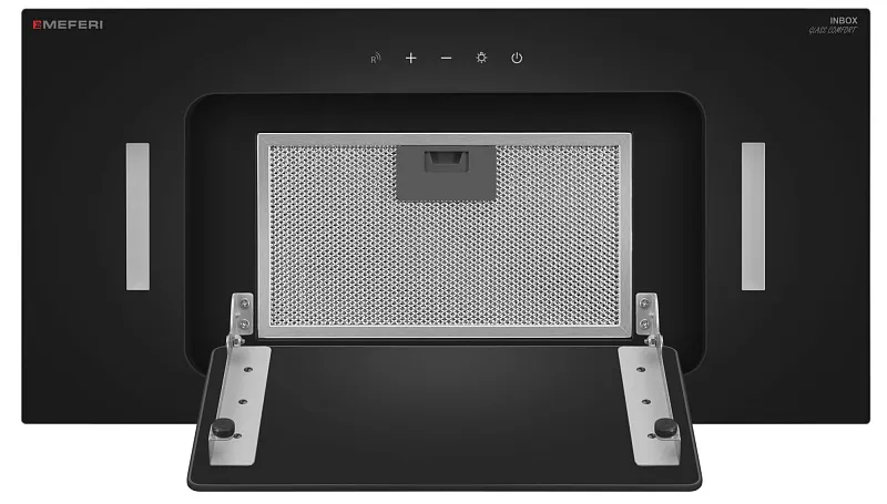 Вытяжка кухонная MEFERI INBOX60BK GLASS COMFORT, 60 см, встраиваемая, черная, стекло, производительность 950 м3/ч, 3 скорости, низкий уровень шума, режимы отвод и рециркуляция, пульт дистанционного управления, гарантия 3 года