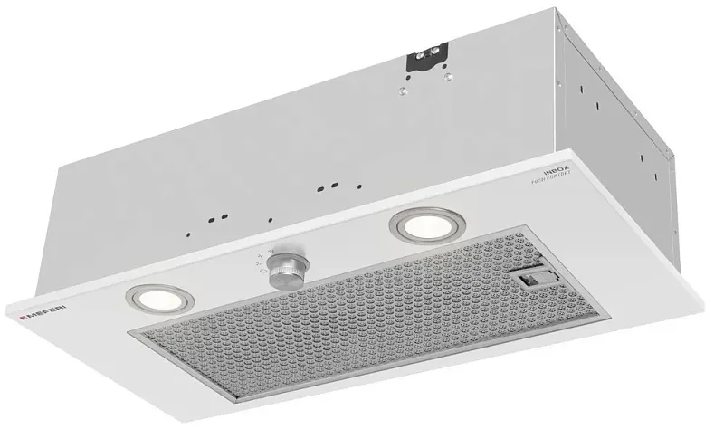 Вытяжка кухонная MEFERI INBOX60WH PUSH COMFORT, 60 см, встраиваемая, белая, производительность 950 м3/ч, 3 скорости, с утапливаемым переключателем, низкий уровень шума, режимы отвод и рециркуляция, гарантия 3 года
