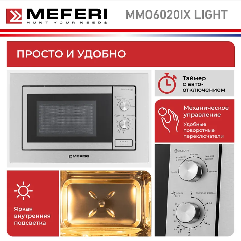 Микроволновая печь встраиваемая MEFERI MMO6020IX LIGHT