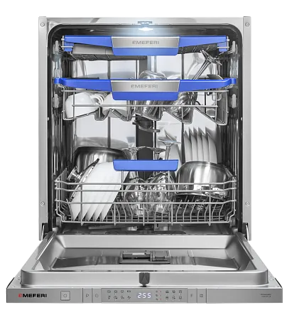 Посудомоечная машина встраиваемая с инвертором MEFERI MDW6083 COMFORT PLUS, 60 см, 14 комплектов посуды, с автооткрыванием, с аквастопом,  луч на полу, внутренняя подсветка, половинная загрузка, отсрочка