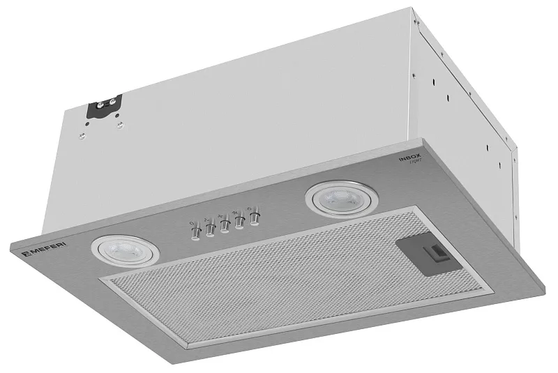 Вытяжка кухонная MEFERI INBOX45IX LIGHT, 45 см, встраиваемая, серая, производительность 650 м3/ч, 3 скорости, низкий уровень шума, режимы отвод и рециркуляция, гарантия 3 года
