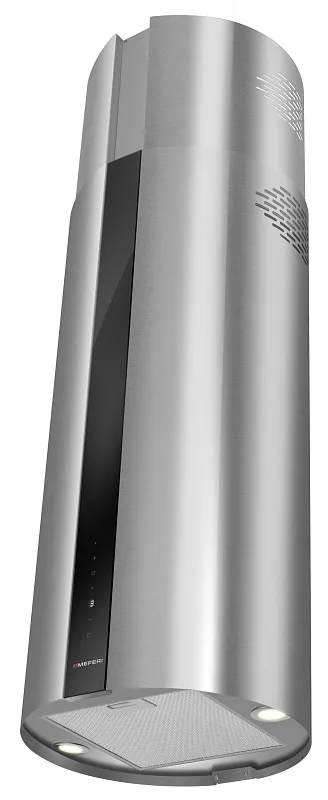 Вытяжка кухонная цилиндрическая островная MEFERI TUBE40IX ISLA COMFORT PLUS, 40 см, серая, производительность 1200 м3/ч, 5 скоростей, режимы отвод и рециркуляция, сенсорное управление, гарантия 3 года
