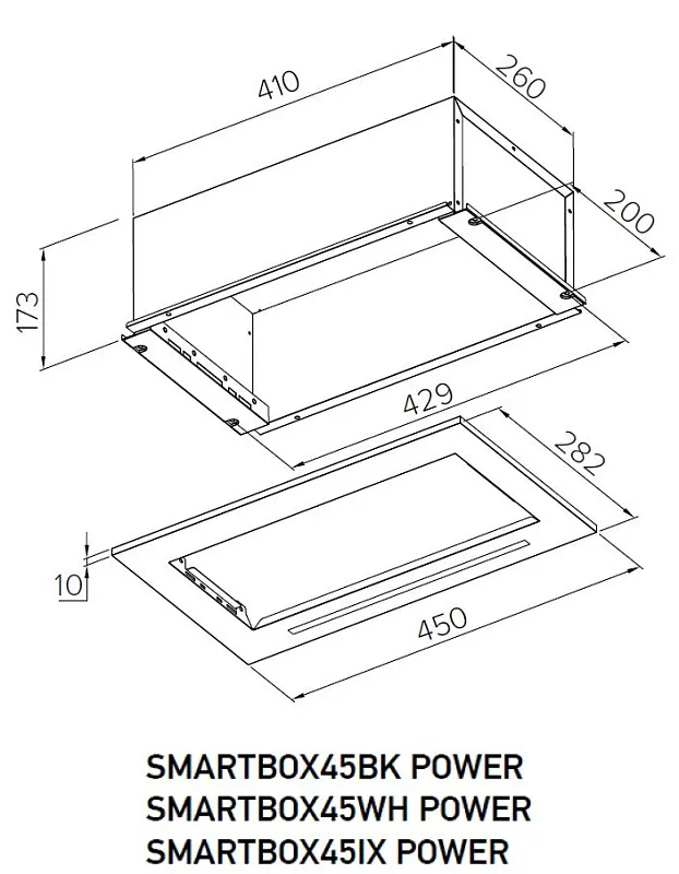 Вытяжка кухонная MEFERI SMARTBOX45BK POWER, 45 см, встраиваемая, черная, производительность 900 м3/ч, 3 скорости, низкий уровень шума, режимы отвод и рециркуляция, гарантия 3 года