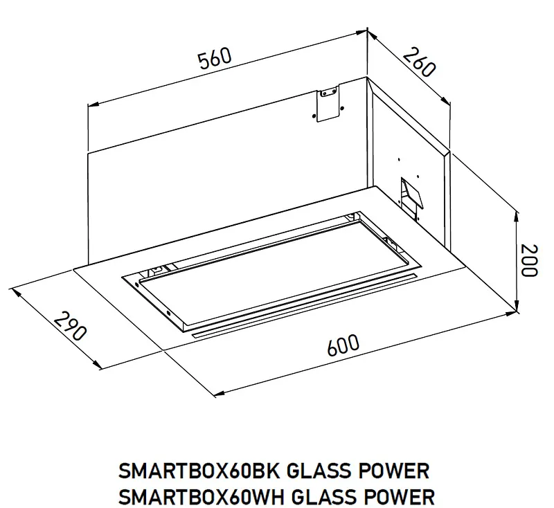 Вытяжка кухонная MEFERI SMARTBOX60BK GLASS POWER, 60 см, встраиваемая, черная, стекло, производительность 900 м3/ч, 3 скорости, низкий уровень шума, режимы отвод и рециркуляция, гарантия 3 года