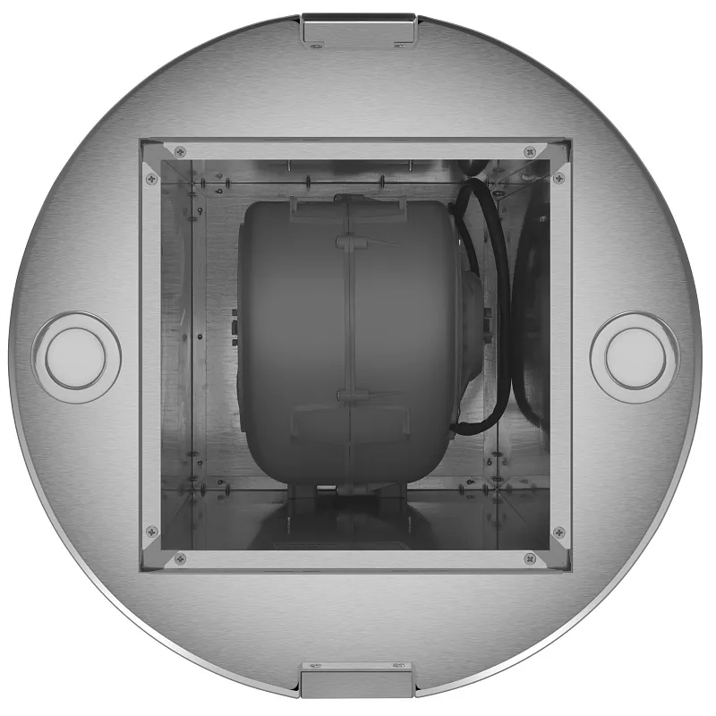 Вытяжка кухонная цилиндрическая островная MEFERI TUBE40IX ISLA COMFORT PLUS, 40 см, серая, производительность 1200 м3/ч, 5 скоростей, режимы отвод и рециркуляция, сенсорное управление, гарантия 3 года