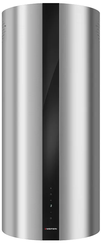 Вытяжка кухонная цилиндрическая островная MEFERI TUBE40IX ISLA COMFORT PLUS, 40 см, серая, производительность 1200 м3/ч, 5 скоростей, режимы отвод и рециркуляция, сенсорное управление, гарантия 3 года