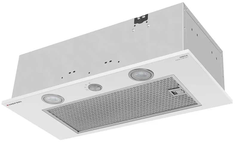 Вытяжка кухонная MEFERI INBOX60WH PUSH COMFORT, 60 см, встраиваемая, белая, производительность 950 м3/ч, 3 скорости, с утапливаемым переключателем, низкий уровень шума, режимы отвод и рециркуляция, гарантия 3 года - изображение vytyazhka_polnovstraivaemaya_inbox60wh_push_comfort  