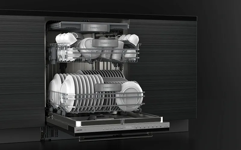 Посудомоечная машина встраиваемая с инвертором MEFERI MDW6093 LUXE 60 см, 16 комплектов посуды, 6 программ, автооткрывание, аквастоп, луч на полу, внутренняя подсветка, половинная загрузка, отсрочка