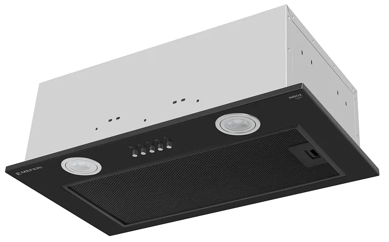 Вытяжка кухонная MEFERI INBOX52BK LIGHT, 52 см, встраиваемая, черная, производительность 650 м3/ч, 3 скорости, низкий уровень шума, режимы отвод и рециркуляция, гарантия 3 года