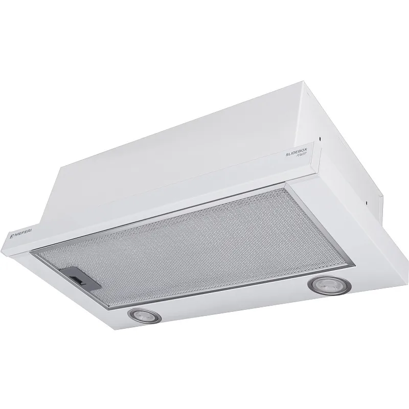 Вытяжка телескопическая кухонная MEFERI SLIDEBOX60WH POWER, 60 см, белая, производительность 850 м3/ч, 2 скорости, низкий уровень шума, режимы отвод и рециркуляция, гарантия 3 года