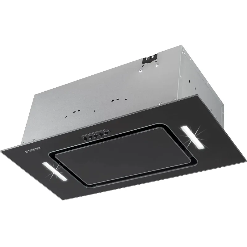 Вытяжка кухонная MEFERI INBOX60BK GLASS ULTRA, 60 см, встраиваемая, черная, стекло, производительность 900 м3/ч, 3 скорости, низкий уровень шума, режимы отвод и рециркуляция, гарантия 3 года