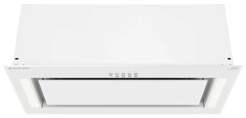 Вытяжка кухонная MEFERI INBOX60WH GLASS POWER, 60 см, полновстраиваемая, белая, стекло, производительность 900 м3/ч, 3 скорости, низкий уровень шума, режимы отвод и рециркуляция, гарантия 3 года
