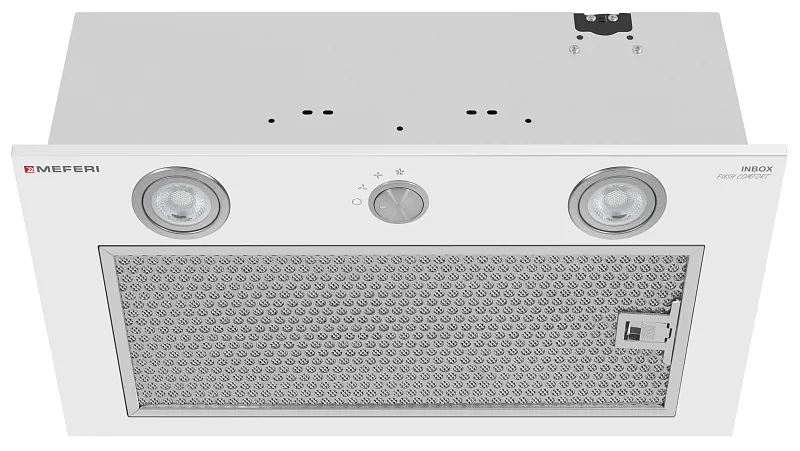 Вытяжка кухонная MEFERI INBOX52WH PUSH COMFORT, 52 см, встраиваемая, белая, производительность 950 м3/ч, 3 скорости, с утапливаемым переключателем, низкий уровень шума, режимы отвод и рециркуляция, гарантия 3 года