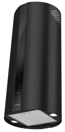 Вытяжка кухонная цилиндрическая островная MEFERI TUBE40BK ISLA COMFORT PLUS, 40 см, черная, производительность 1200 м3/ч, 5 скоростей, режимы отвод и рециркуляция, сенсорное управление, гарантия 3 года