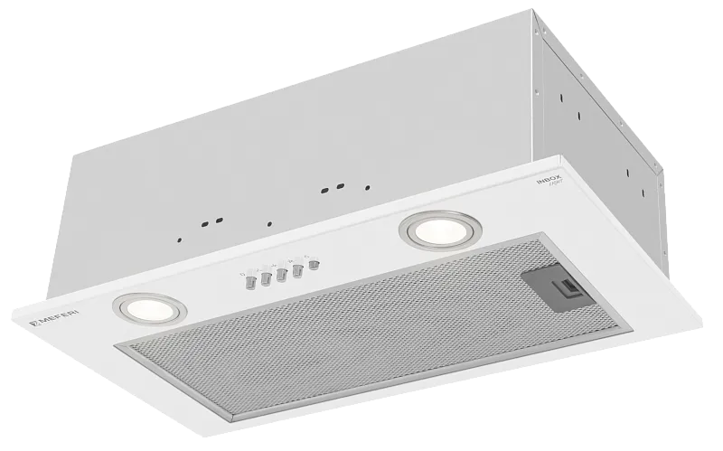 Вытяжка кухонная MEFERI INBOX52WH LIGHT, 52 см, встраиваемая, белая, производительность 650 м3/ч, 3 скорости, низкий уровень шума, режимы отвод и рециркуляция, гарантия 3 года - изображение vytyazhka_polnovstraivaemaya_inbox52wh_light  