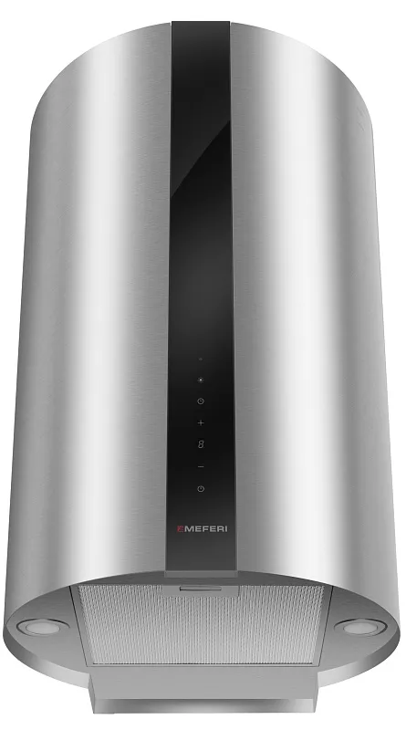 Вытяжка кухонная цилиндрическая настенная MEFERI TUBE40IX COMFORT PLUS, 40 см, серая, производительность 1200 м3/ч, 5 скоростей, низкий уровень шума, режимы отвод и рециркуляция, сенсорное управление, гарантия 3 года