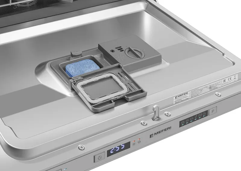 Компактная посудомоечная машина узкая встраиваемая MEFERI MDW4563 COMPACT POWER, 45 см, 6 комплектов посуды, защита от протечек, дозагрузка посуды, отсрочка, таймер