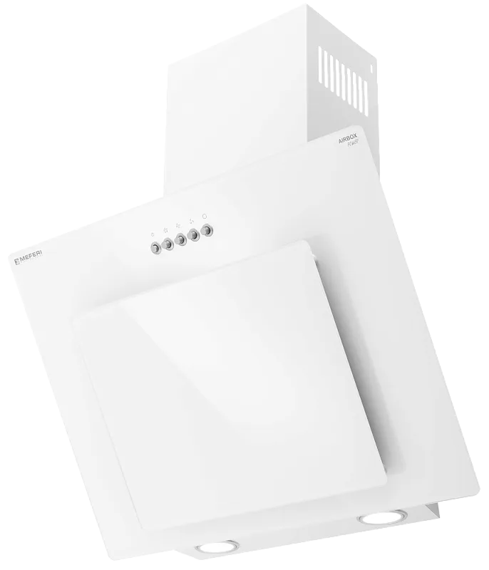Фото vytyazhka_naklonnaya_pristennaya_airbox60wh_power на сайте meferi-home.ru Вытяжка кухонная MEFERI AIRBOX60WH POWER, 60 см, наклонная, белая, стекло, производительность 900 м3/ч, 3 скорости, низкий уровень шума, режимы отвод и рециркуляция, гарантия 3 года - изображение vytyazhka_naklonnaya_pristennaya_airbox60wh_power