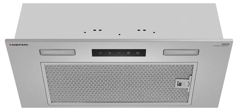Вытяжка кухонная MEFERI INBOX60IX SENSOR COMFORT на 60 см встраиваемая, серая, производительность 950 м3/ч, 3 скорости, низкий уровень шума, режимы отвод и рециркуляция, сенсорное управление, пульт дистанционного управления, гарантия 3 года