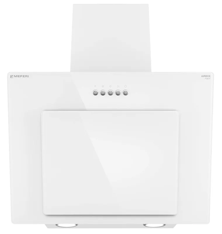 Вытяжка кухонная MEFERI AIRBOX60WH POWER, 60 см, наклонная, белая, стекло, производительность 900 м3/ч, 3 скорости, низкий уровень шума, режимы отвод и рециркуляция, гарантия 3 года
