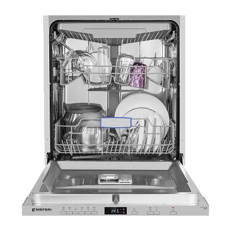 Посудомоечная машина встраиваемая MEFERI MDW6063 POWER, 60 см, напольная, 14 комплектов посуды, 6 программ, 3 корзины,  половинная загрузка, отсрочка, таймер, защита от протечек