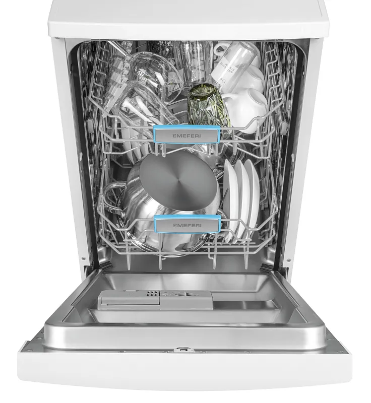 Посудомоечная машина узкая отдельностоящая MEFERI MDW4562WH FS LIGHT, 45 см, 9 комплектов посуды, 6 программ, 2 корзины, половинная загрузка, отсрочка, таймер, защита от протечек, внутренняя подсветка