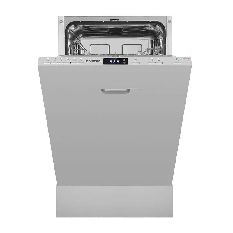 Посудомоечная машина узкая встраиваемая MEFERI MDW4562 LIGHT, 45 см, 9 комплектов посуды, 6 программ, 2 корзины, половинная загрузка, отсрочка, таймер, защита от протечек