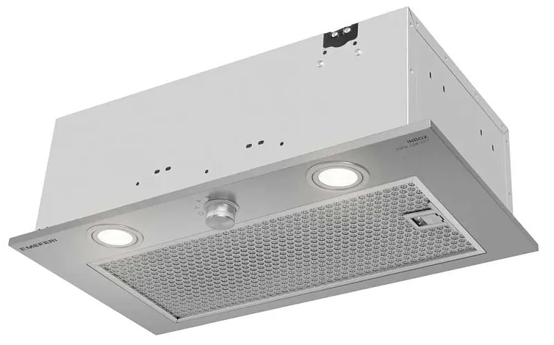 Фото vytyazhka_polnovstraivaemaya_inbox52ix_push_comfort на сайте meferi-home.ru Вытяжка кухонная MEFERI INBOX52IX PUSH COMFORT, 52 см, встраиваемая, серая, производительность 950 м3/ч, 3 скорости, с утапливаемым переключателем, низкий уровень шума, режимы отвод и рециркуляция, гарантия 3 года - изображение vytyazhka_polnovstraivaemaya_inbox52ix_push_comfort