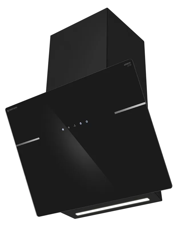 Фото vytyazhka_naklonnaya_pristennaya_airbox60bk_ultra на сайте meferi-home.ru Вытяжка кухонная MEFERI AIRBOX60BK ULTRA, 60 см, наклонная, черная, стекло, производительность 1100 м3/ч, 3 скорости, низкий уровень шума, режимы отвод и рециркуляция, гарантия 3 года - изображение vytyazhka_naklonnaya_pristennaya_airbox60bk_ultra