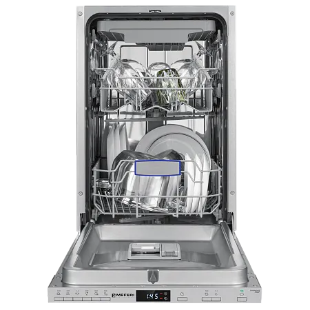 Посудомоечная машина узкая встраиваемая MEFERI MDW4563 POWER, 45 см, 10 комплектов посуды, 6 программ, защита от протечек, половинная загрузка, отсрочка, таймер