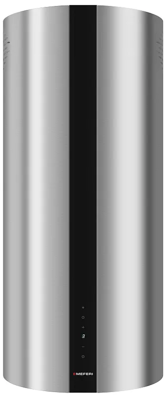 Вытяжка кухонная цилиндрическая островная MEFERI TUBE40IX ISLA COMFORT PLUS, 40 см, серая, производительность 1200 м3/ч, 5 скоростей, режимы отвод и рециркуляция, сенсорное управление, гарантия 3 года