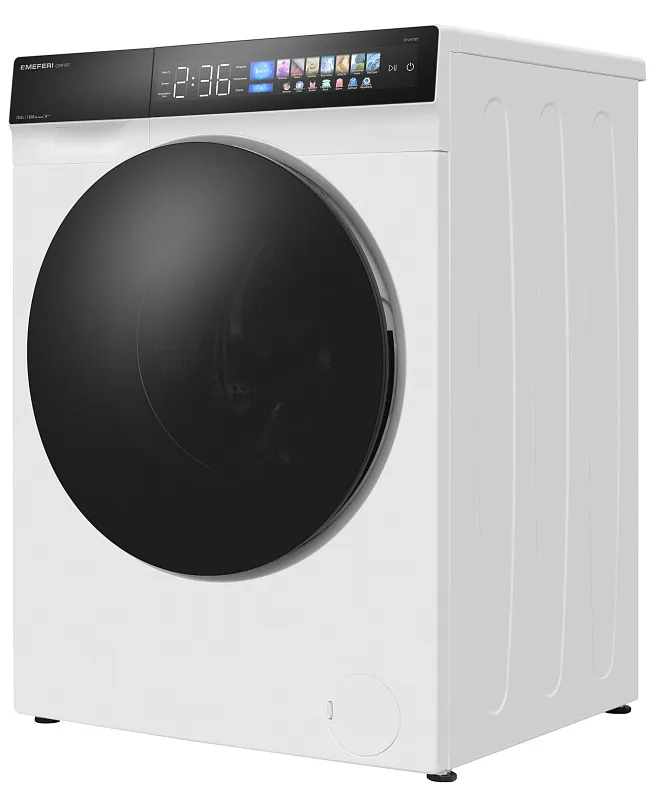 Стиральная машина с инвертором и паром MEFERI MFW101216WH COMFORT отдельностоящая белая, загрузка 10 кг, с возможностью установки в колонну, с сенсорным управлением