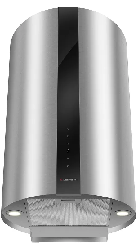 Вытяжка кухонная цилиндрическая настенная MEFERI TUBE40IX COMFORT PLUS, 40 см, серая, производительность 1200 м3/ч, 5 скоростей, низкий уровень шума, режимы отвод и рециркуляция, сенсорное управление, гарантия 3 года